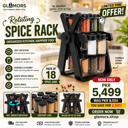 Rotating Spice Rack – 18 Jars | 360° Kitchen Organizer