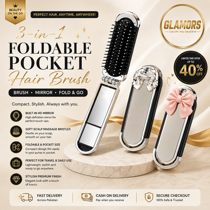 ✨ 3-in-1 Foldable Pocket Hair Brush  (Look Perfect Anytime, Anywhere!)