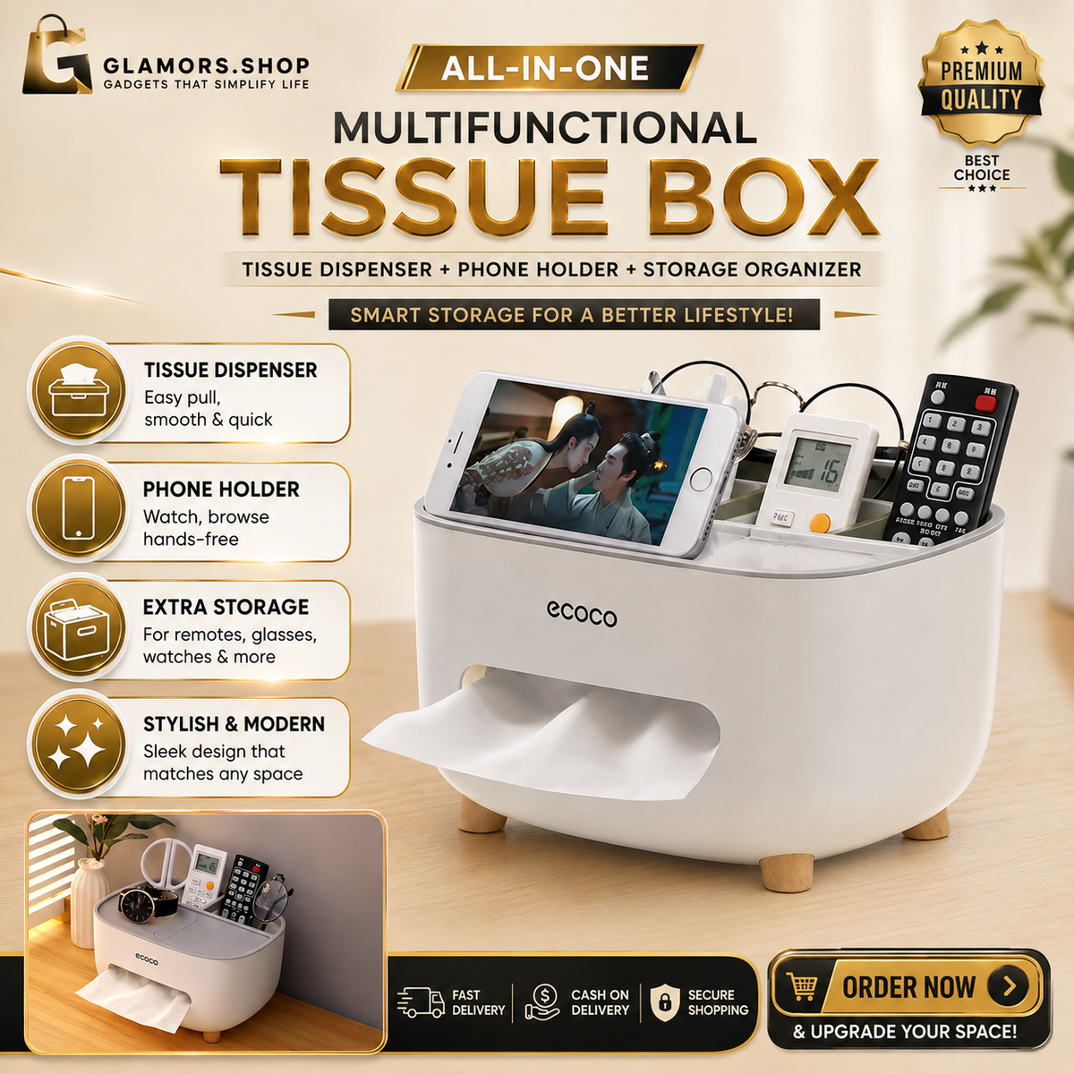 🧻 Multifunctional Tissue Box & Organizer